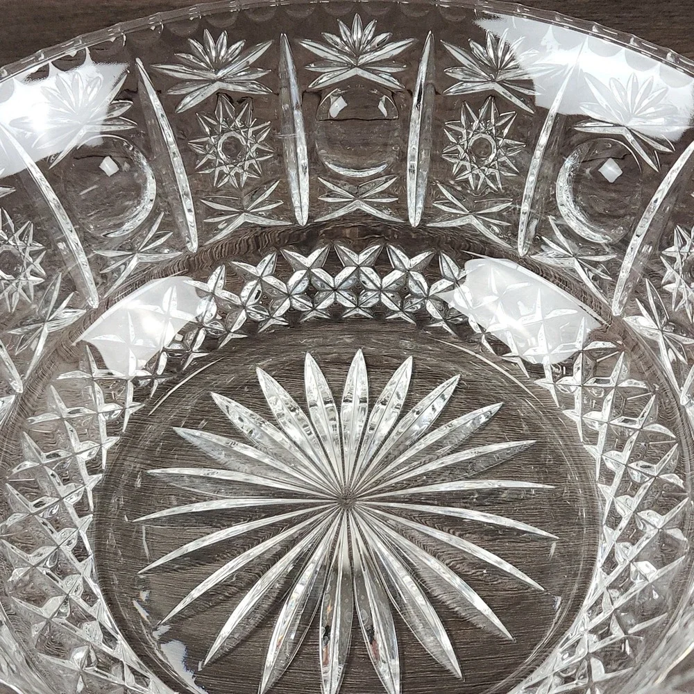 VTG American Brilliant Cut Glass Bowl Hobstar & Starburst 9